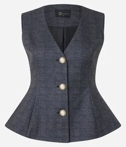 Colete Peplum em Ponto Roma com Estampa Xadrez