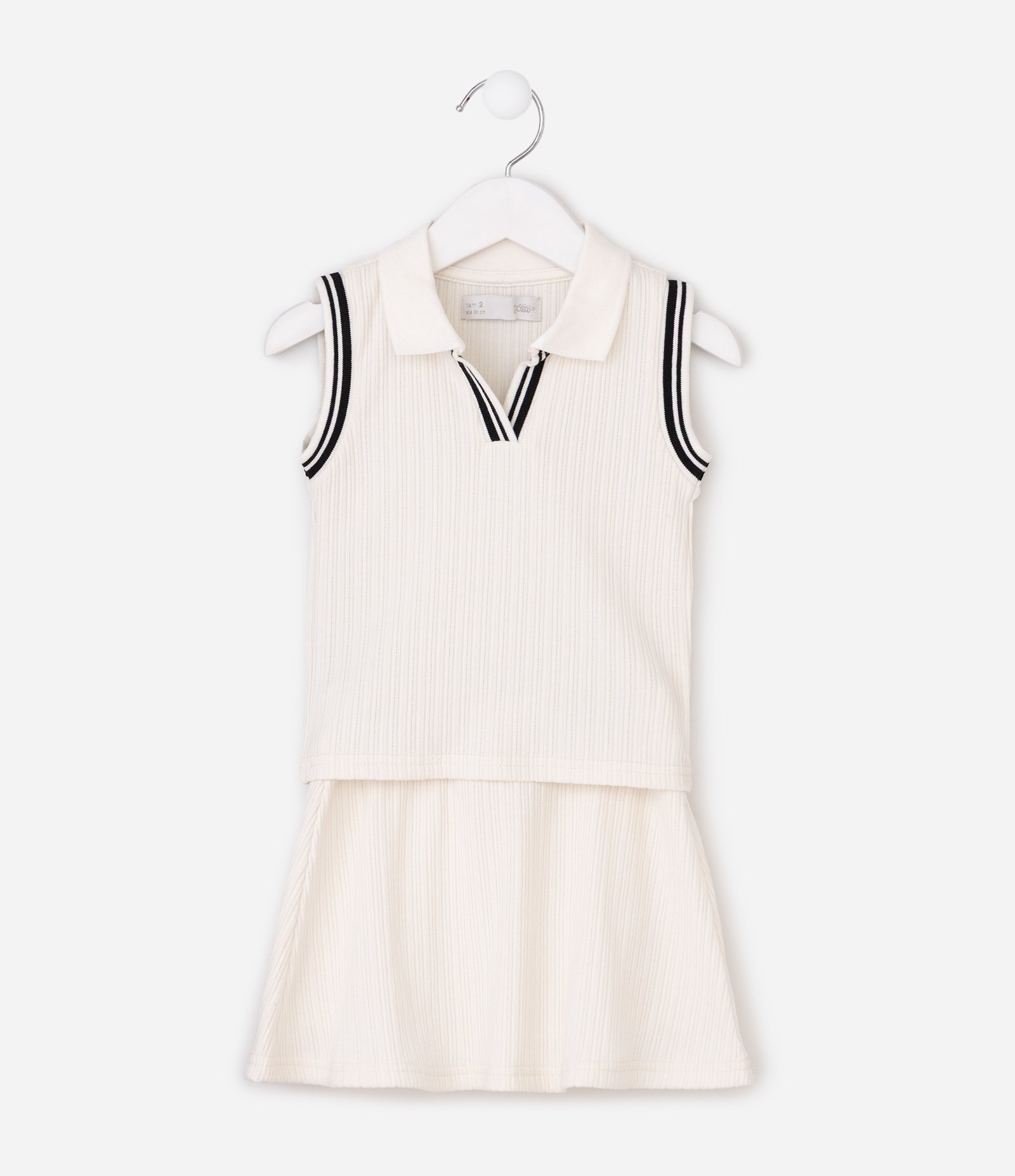 Conjunto Infantil Texturizada com Gola Polo – Tam 1 a 6 Anos Off White 2