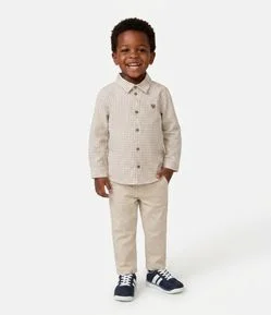 Camisa Infantil em Flanela Xadrez e Bordado Ursinho - Tam 1 a 6 Anos