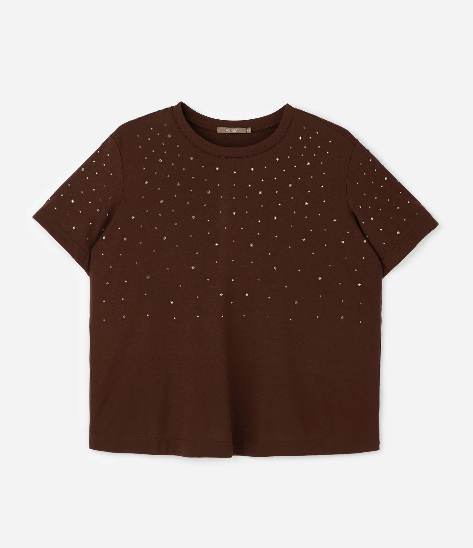 Camiseta com Brilhos Aplicados Curve & Plus Size Marrom 1