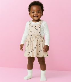 Salopete Infantil Canelada com Estampa Floral – Tam 0 a 18 Meses