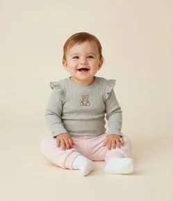 Body Infantil com Bordado de Urso e Babados – Tam 0 a 18 Meses