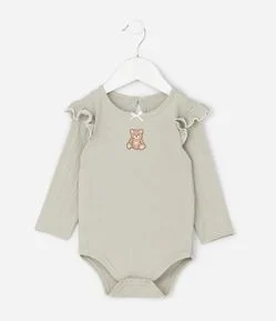 Body Infantil com Bordado de Urso e Babados – Tam 0 a 18 Meses