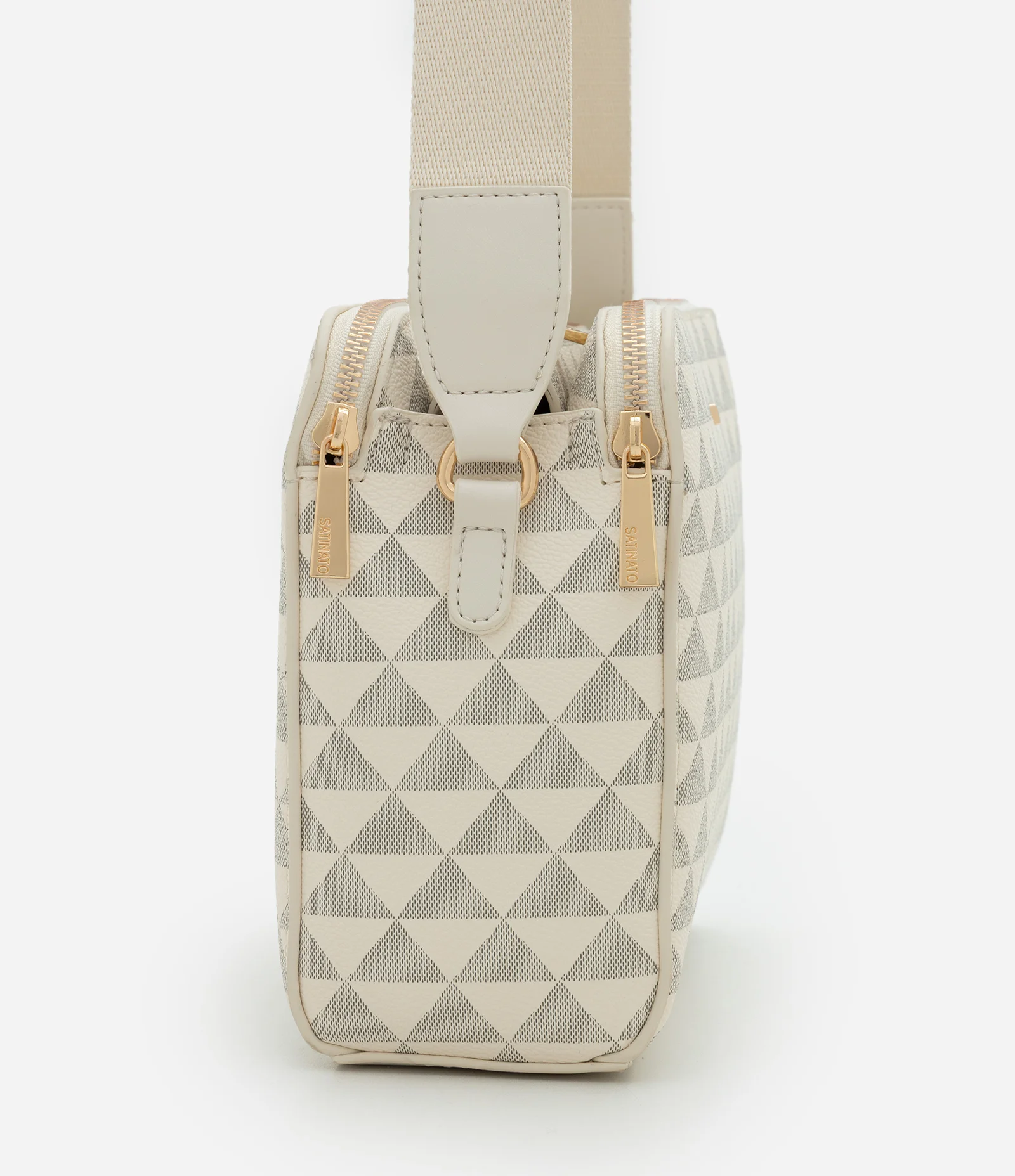 Bolsa Transversal Média em PU com Estampa Triângulos Off White 2