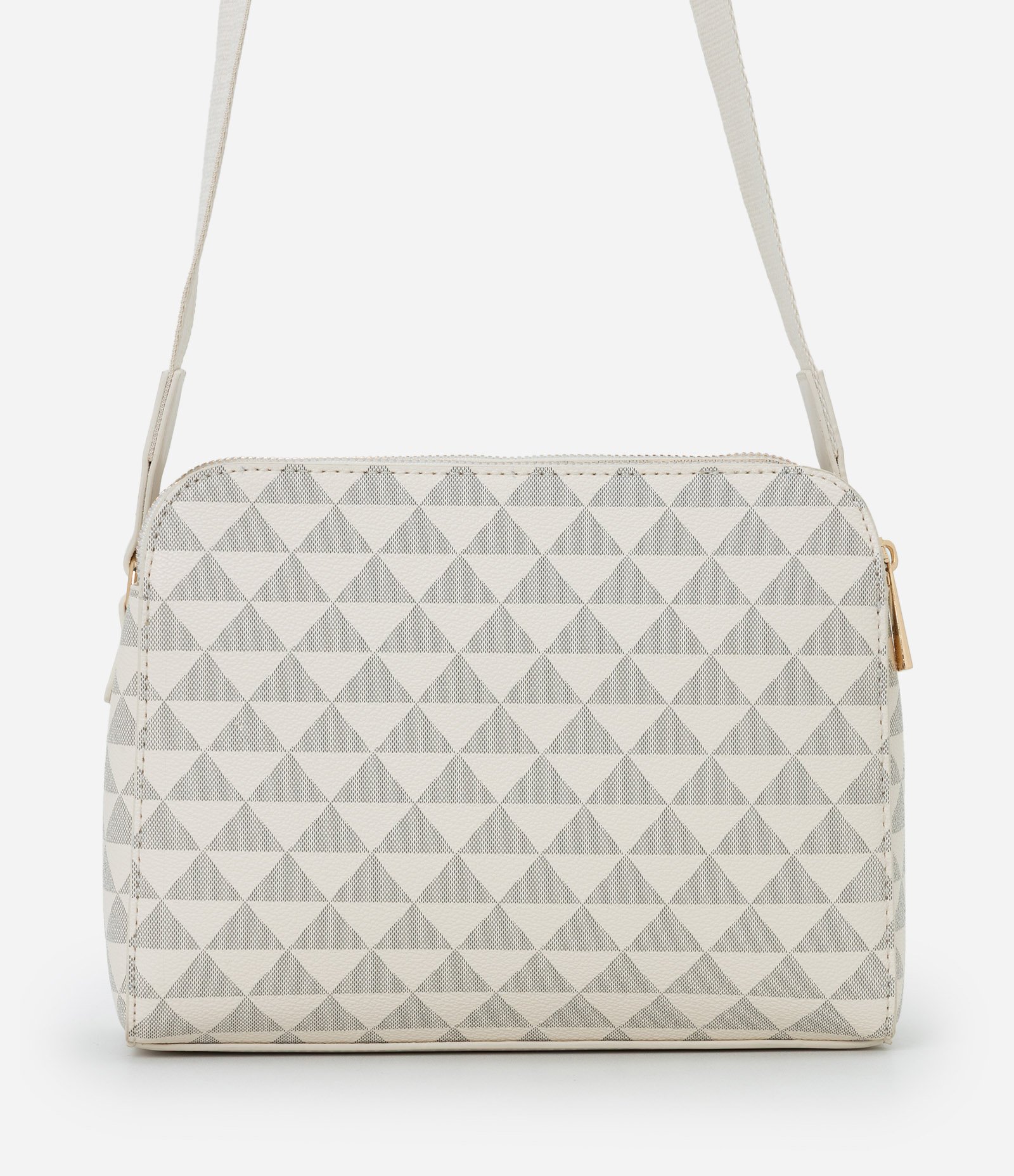 Bolsa Transversal Média em PU com Estampa Triângulos Off White 3