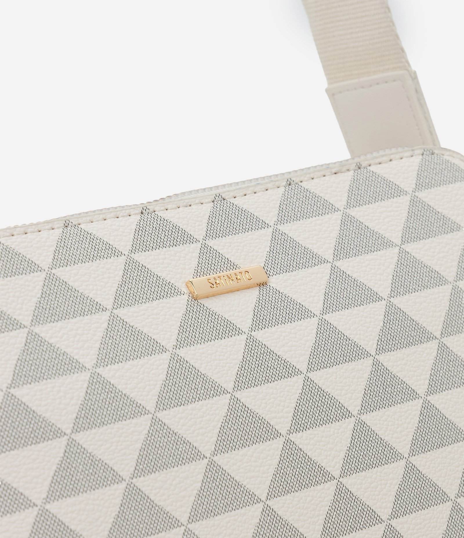 Bolsa Transversal Média em PU com Estampa Triângulos Off White 4