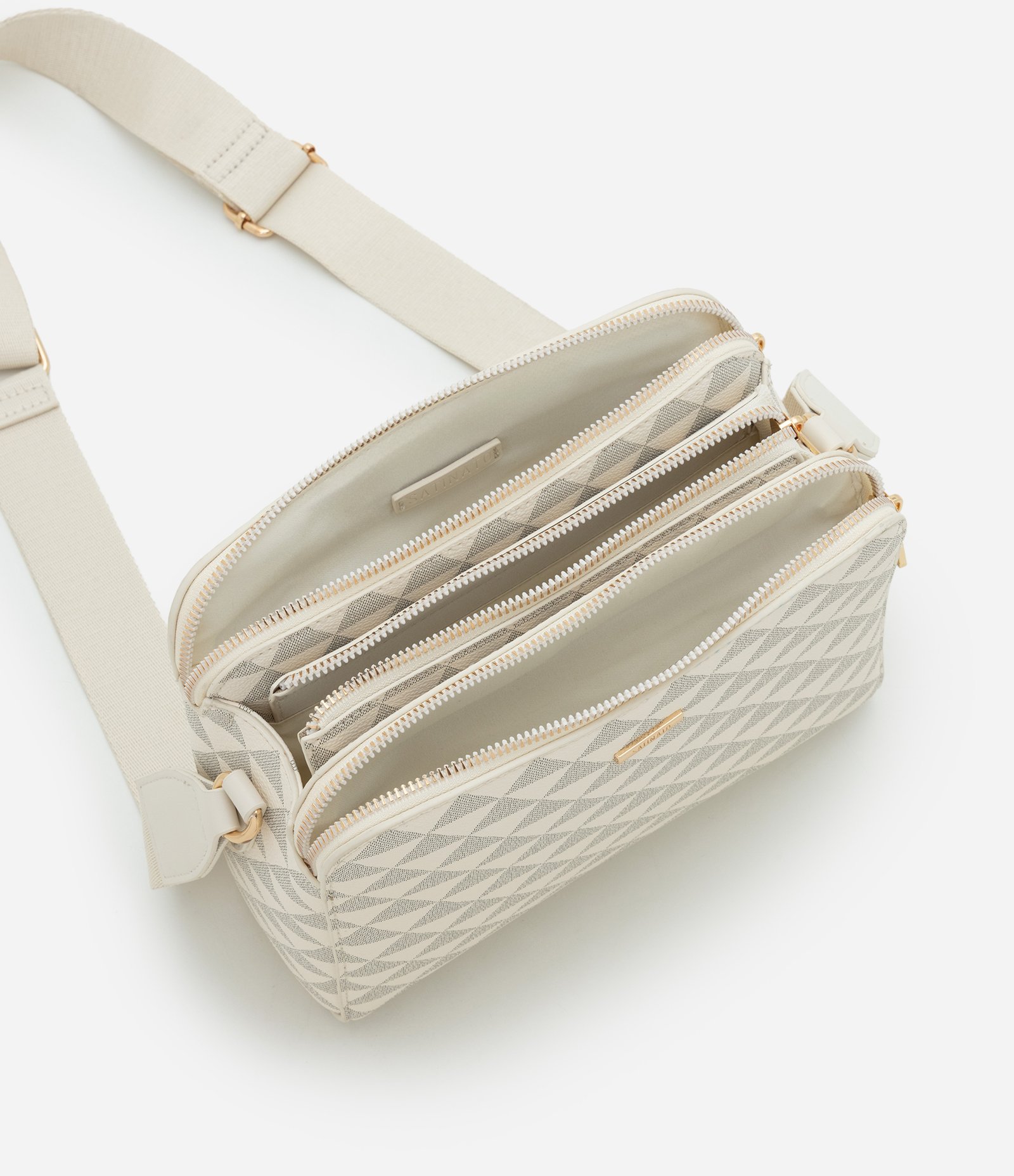 Bolsa Transversal Média em PU com Estampa Triângulos Off White 5