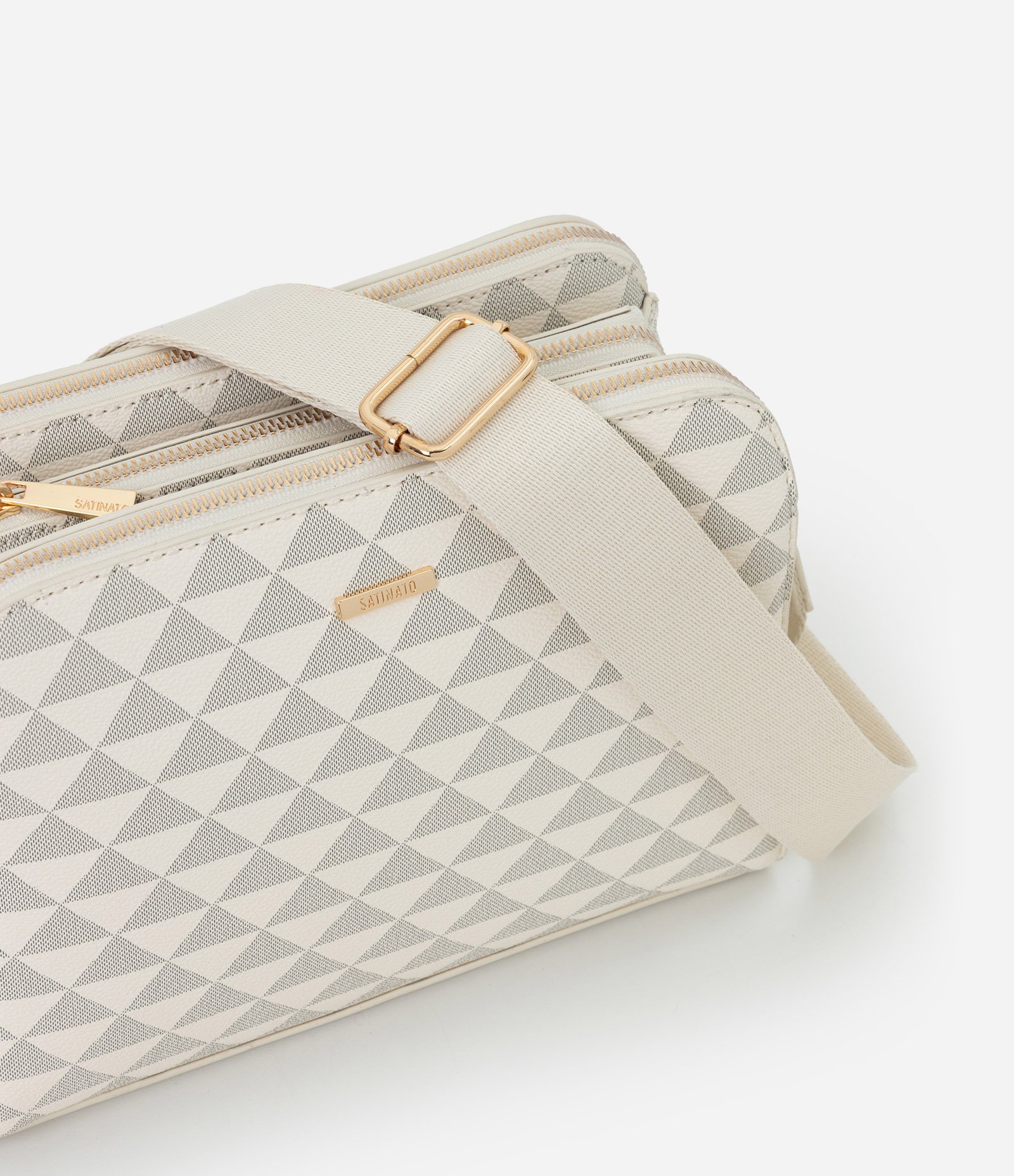 Bolsa Transversal Média em PU com Estampa Triângulos Off White 6