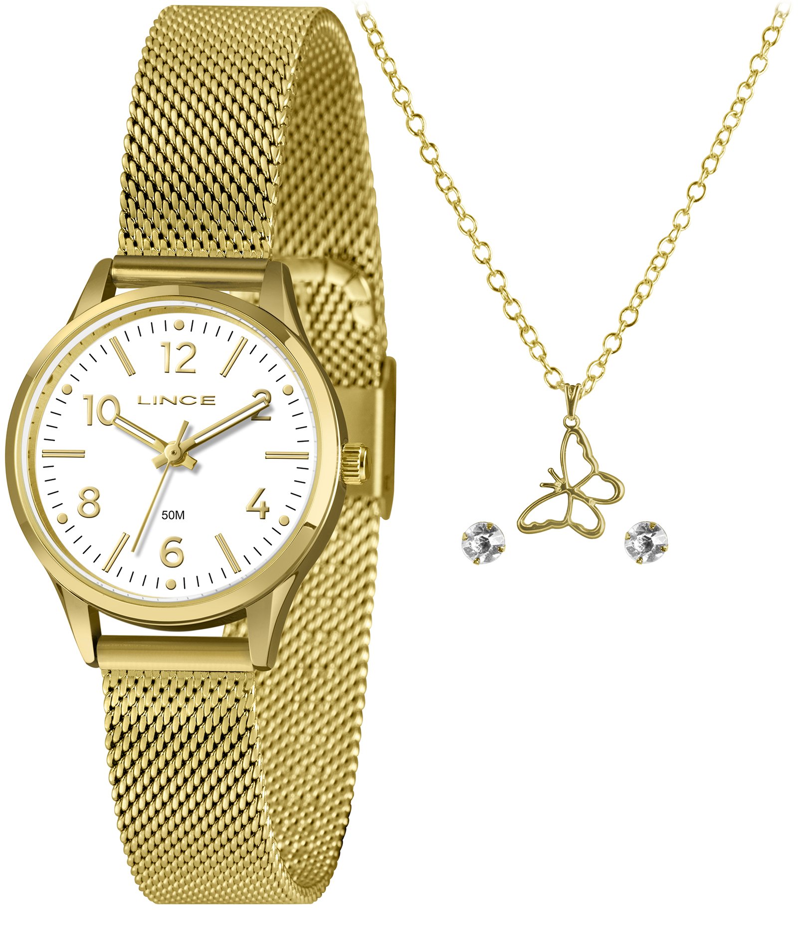 Relógio Analógico Aço Feminino Lince Dourado 1