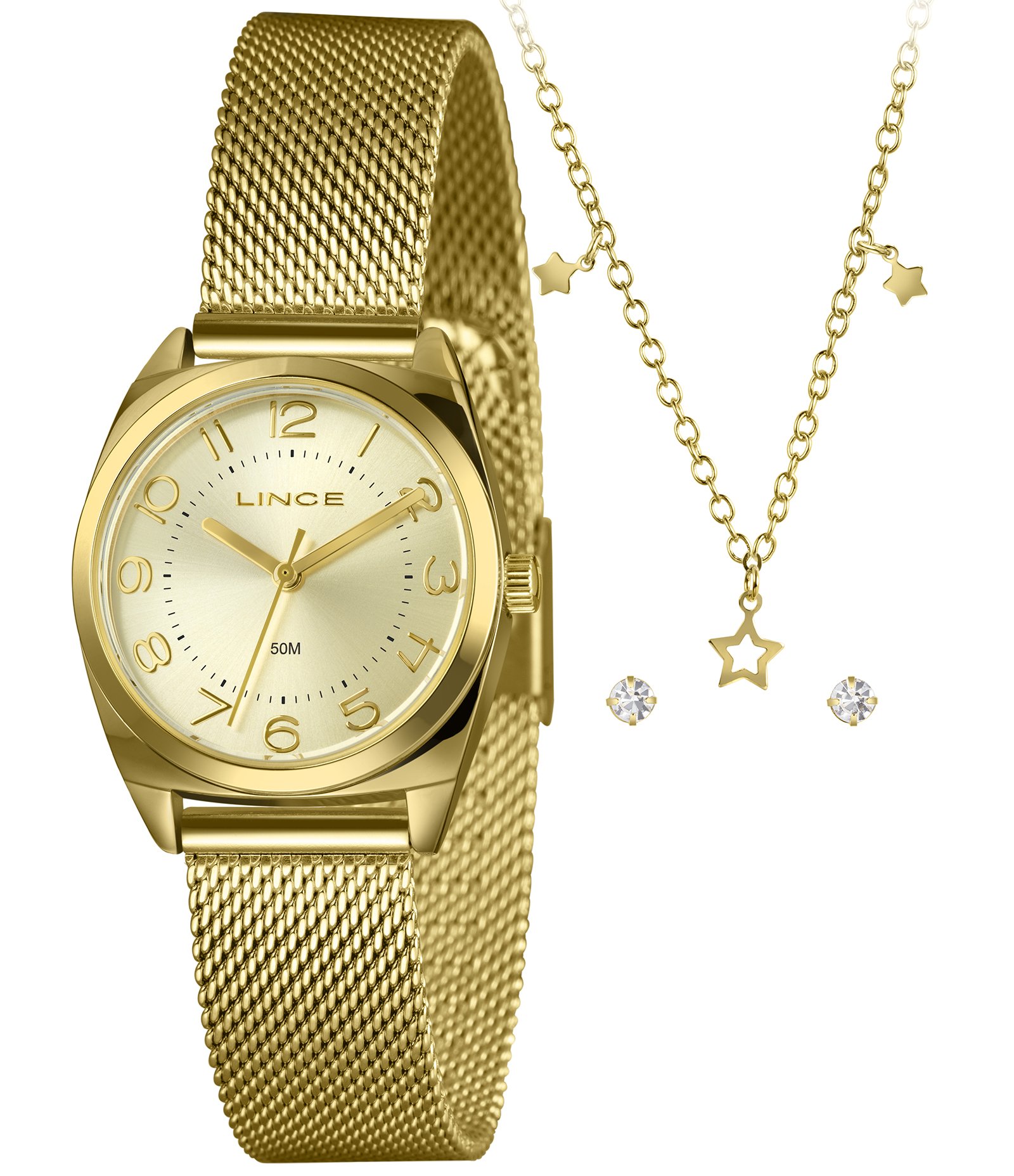 Relógio Analógico Aço Feminino Lince Dourado 1