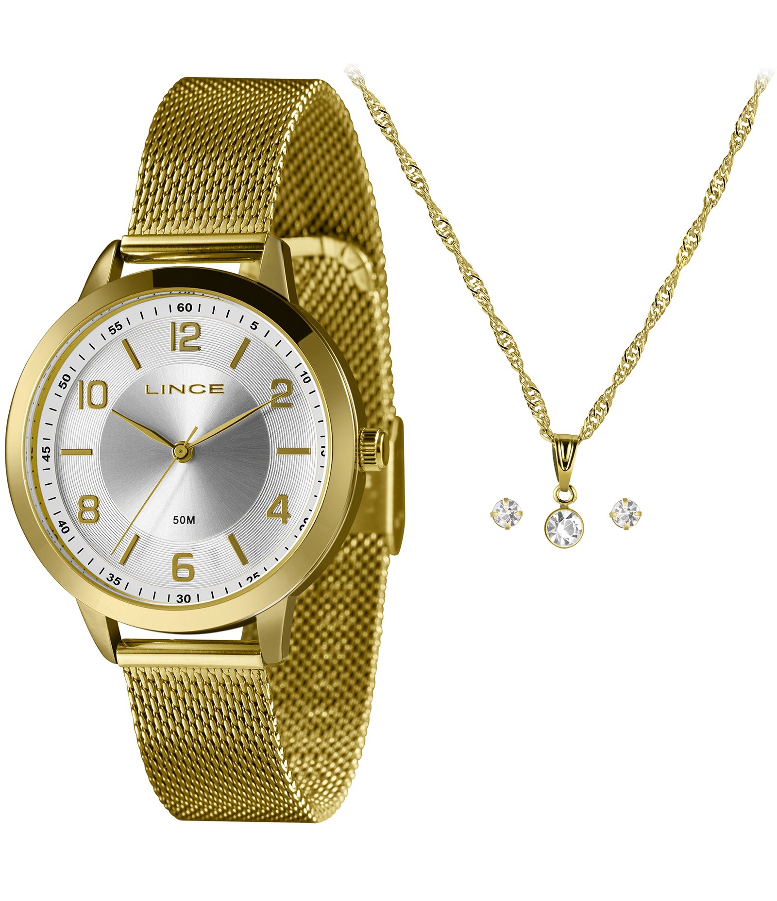 Relógio Feminino Analógico com Caixa em Metal e Pulseira em Aço Lince Dourado 1