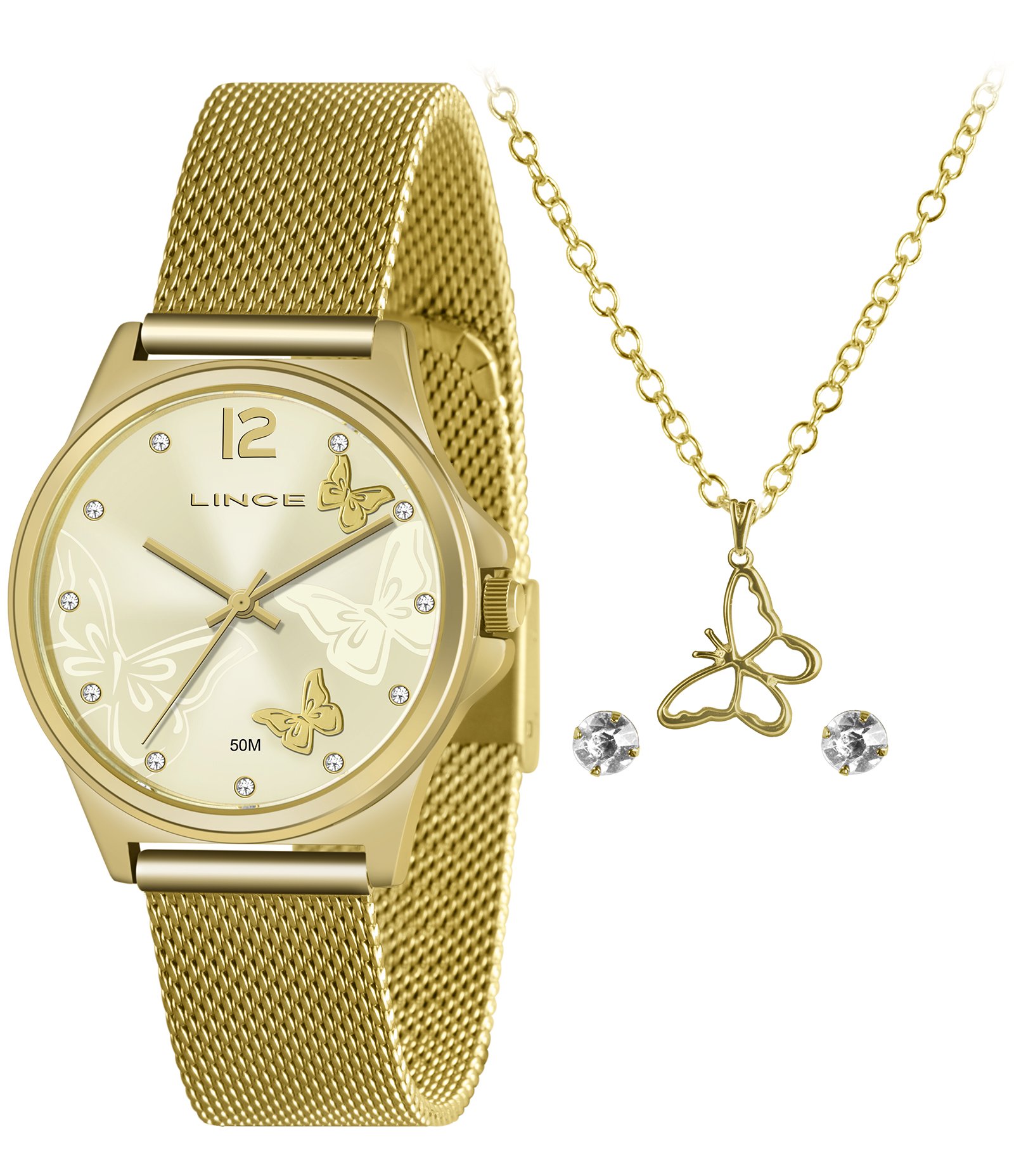 Relógio Analógico Aço Feminino Lince Dourado 1