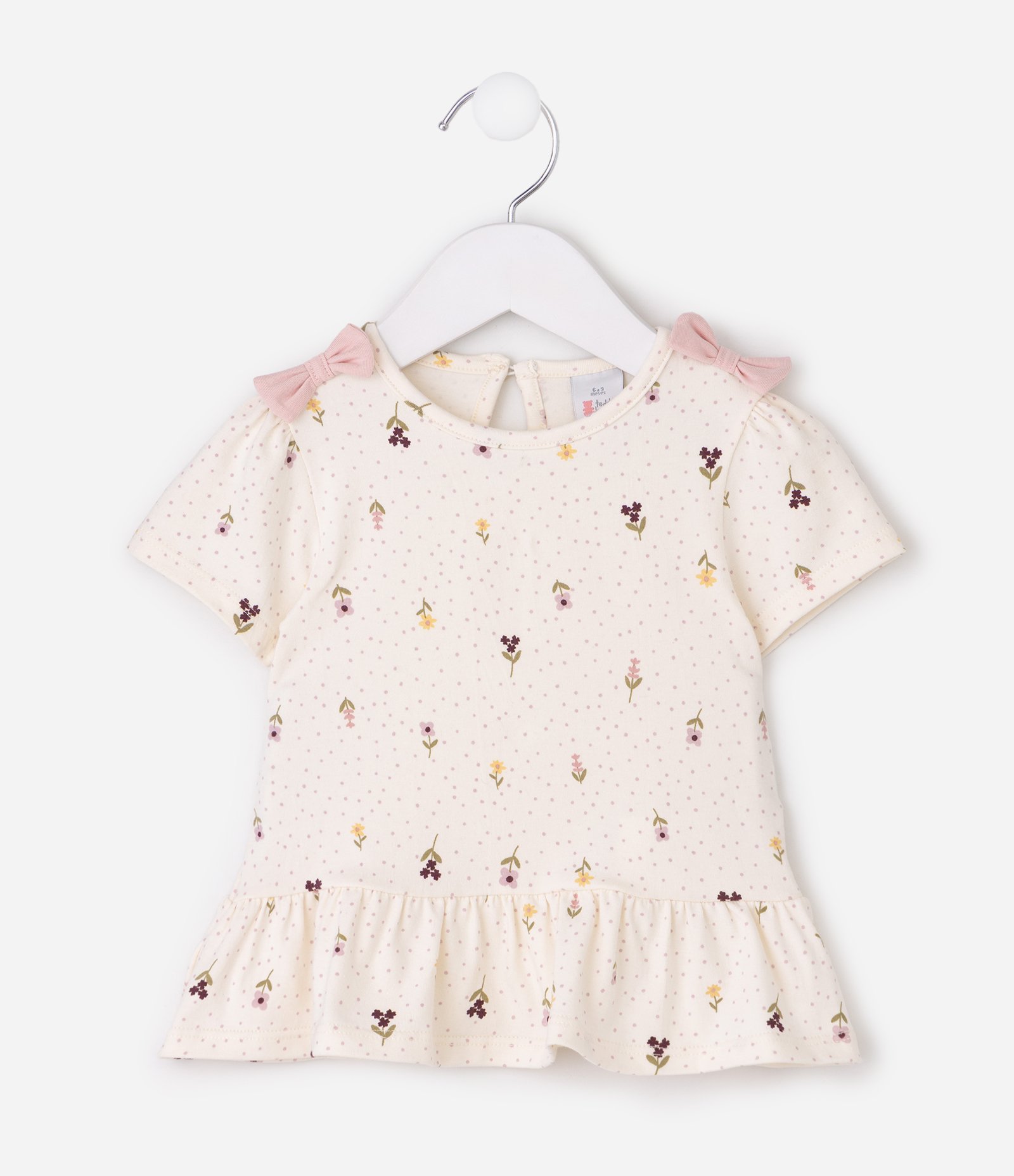 Conjunto Infantil Blusa Manga Curta e Short Floral Poá – Tam 0 a 18 Meses Off White 3