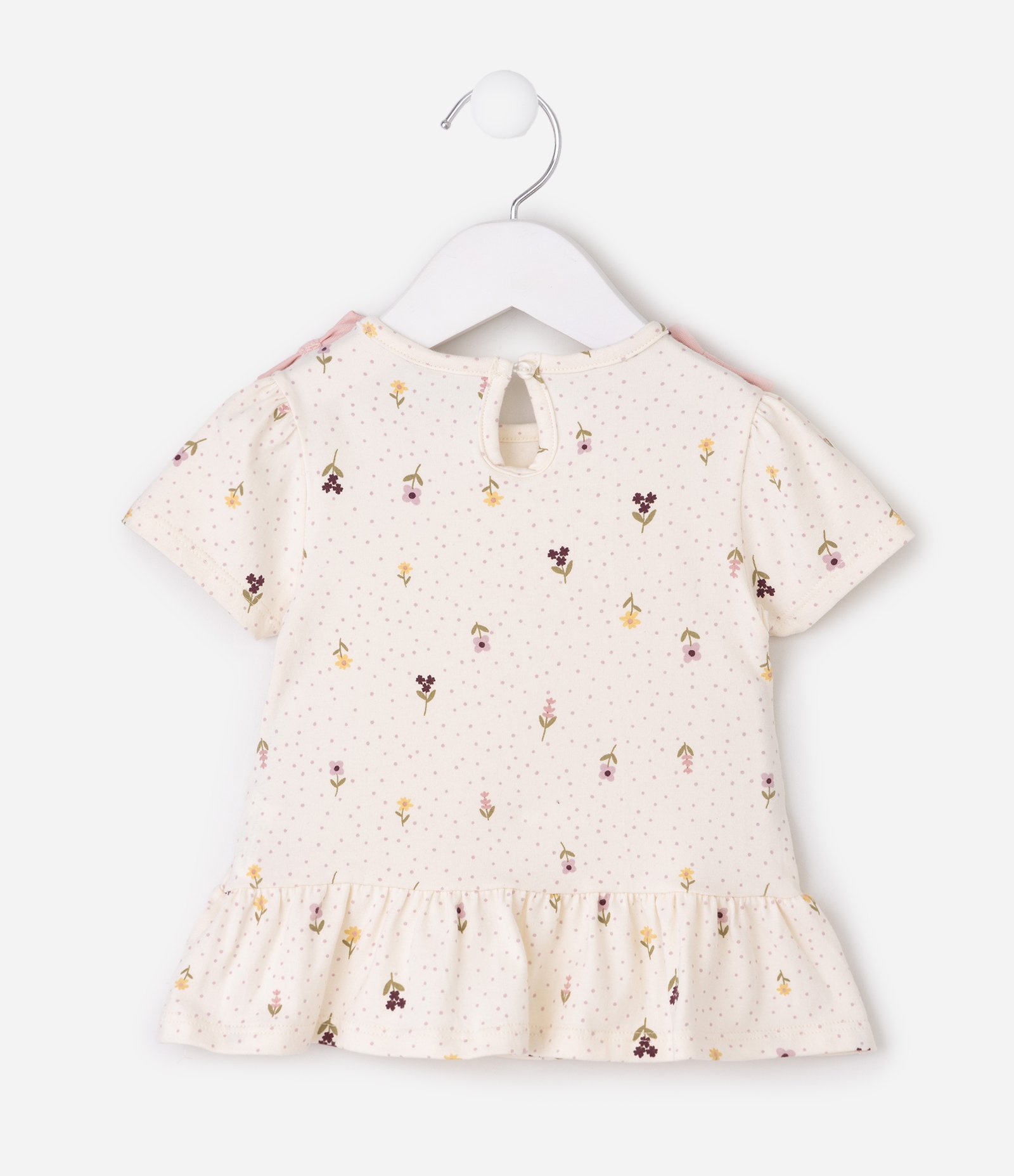 Conjunto Infantil Blusa Manga Curta e Short Floral Poá – Tam 0 a 18 Meses Off White 4