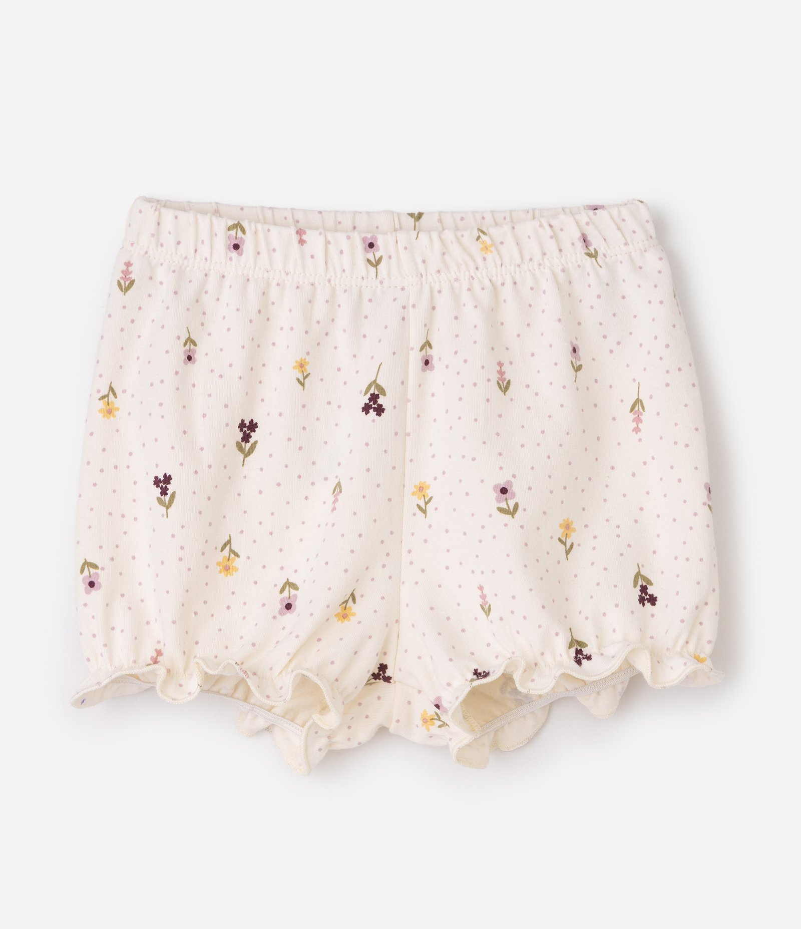 Conjunto Infantil Blusa Manga Curta e Short Floral Poá – Tam 0 a 18 Meses Off White 5