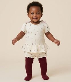 Conjunto Infantil Blusa Manga Curta e Short Floral Poá – Tam 0 a 18 Meses