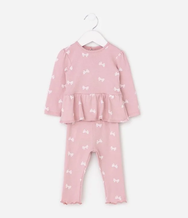 Conjunto Vestido Body e Legging com Lacinhos - Tam 0 a 18 Meses