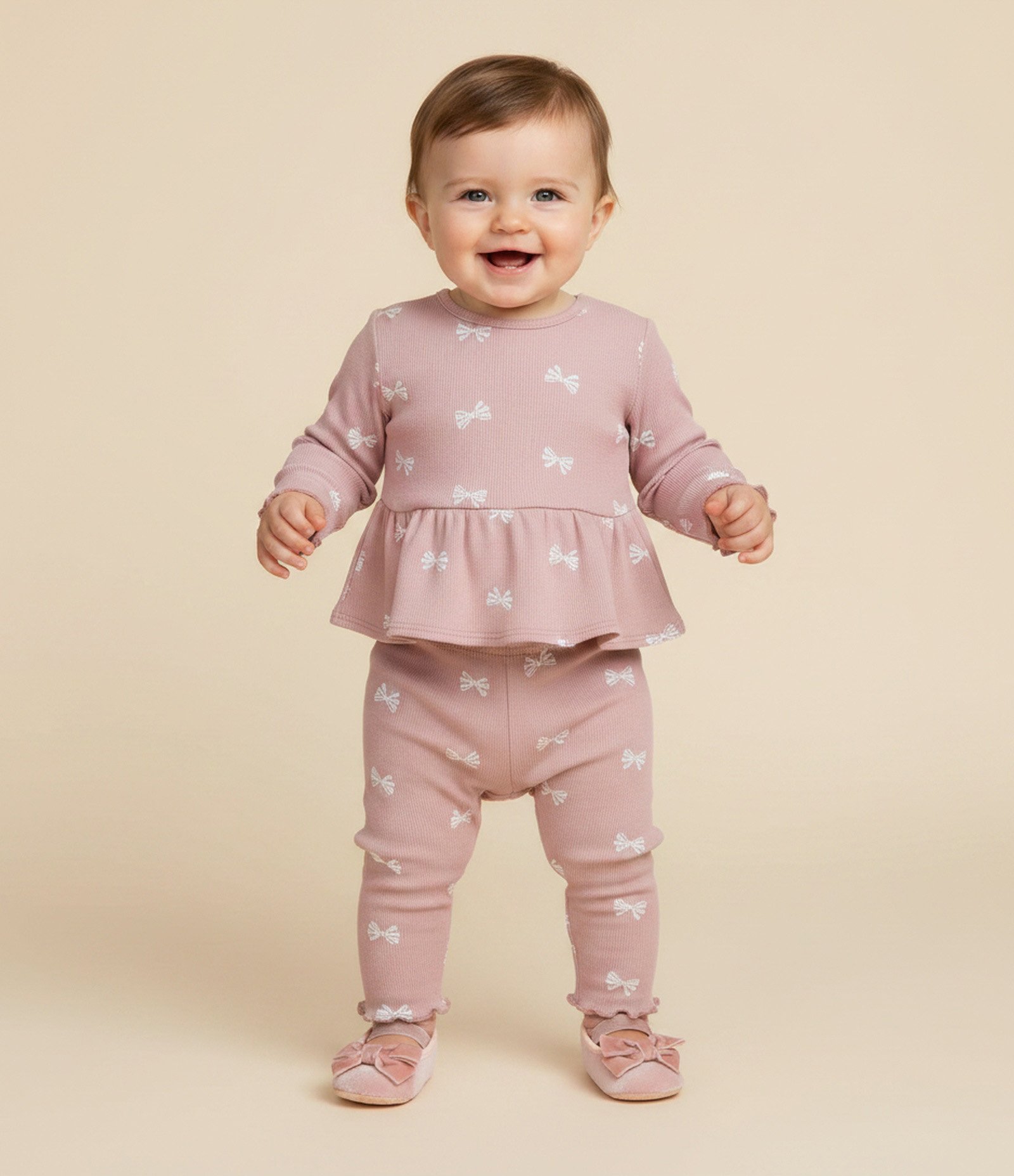 Conjunto Vestido Body e Legging com Lacinhos - Tam 0 a 18 Meses Rosa 1