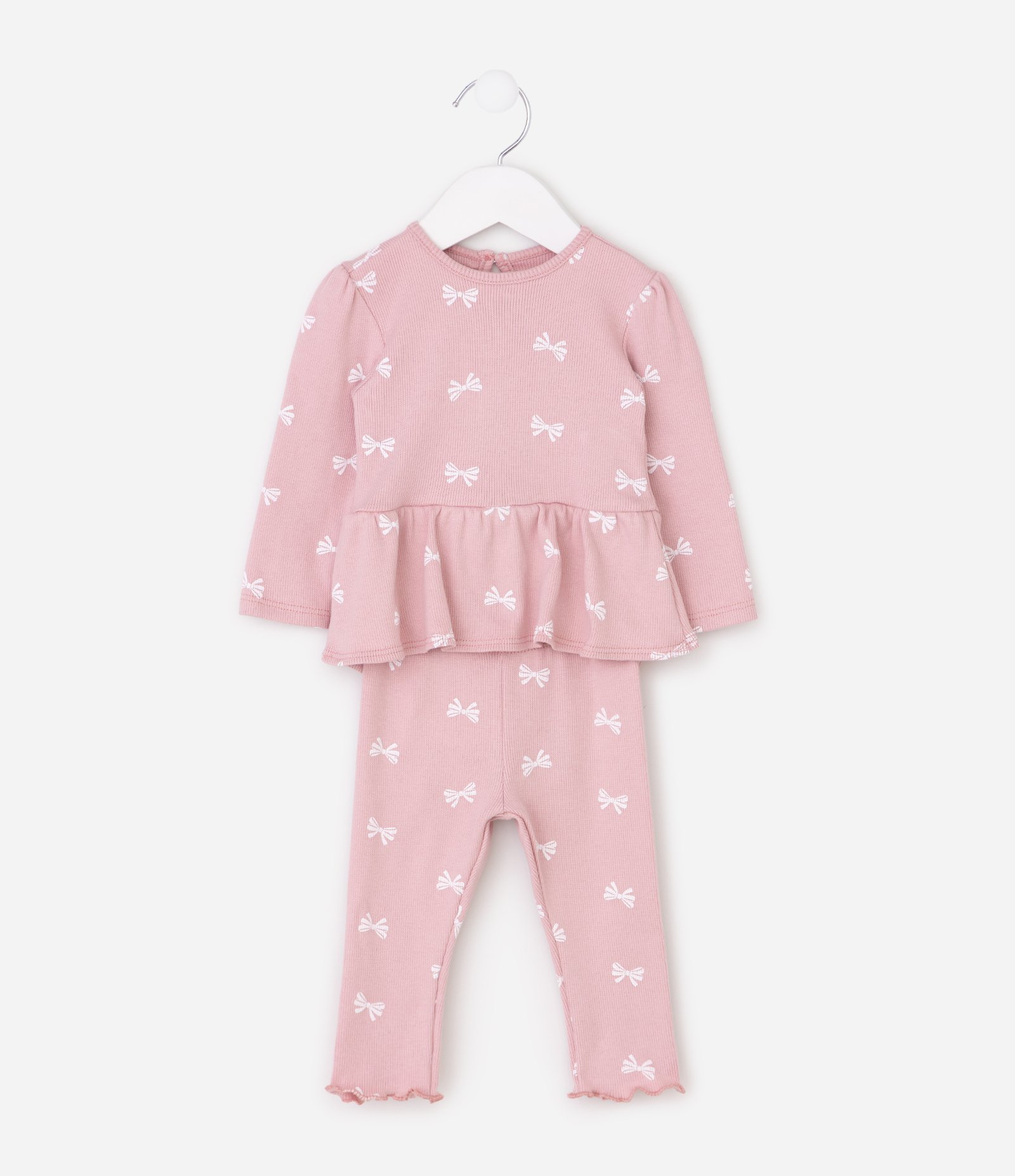 Conjunto Vestido Body e Legging com Lacinhos - Tam 0 a 18 Meses Rosa 2