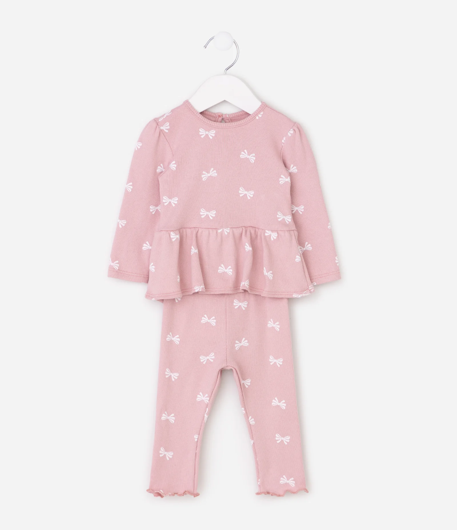Conjunto Vestido Body e Legging com Lacinhos - Tam 0 a 18 Meses Rosa 2