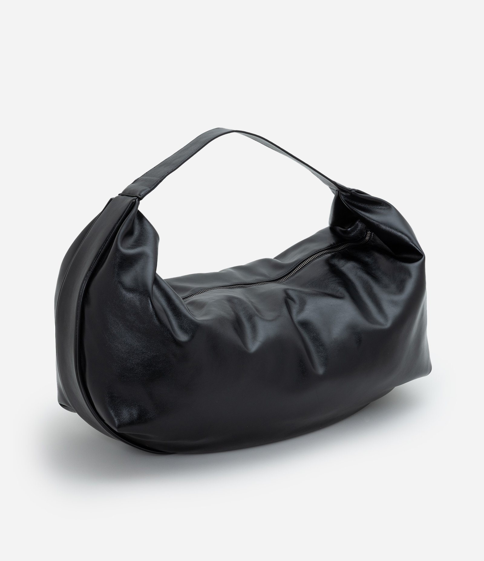 Bolsa Hobo Glossy Grande em PU com Alça Larga Preto 3