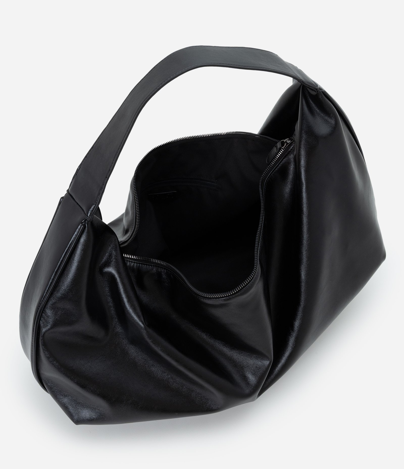 Bolsa Hobo Glossy Grande em PU com Alça Larga Preto 8