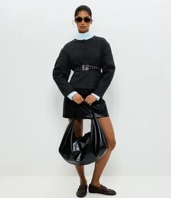 Bolsa Hobo Glossy Grande em PU com Alça Larga