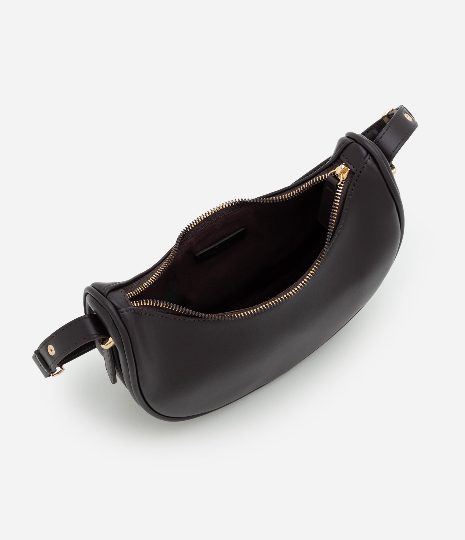Bolsa Baguete em Pu Meia Lua com Detalhes em Metal na Alça Marrom Escuro 5