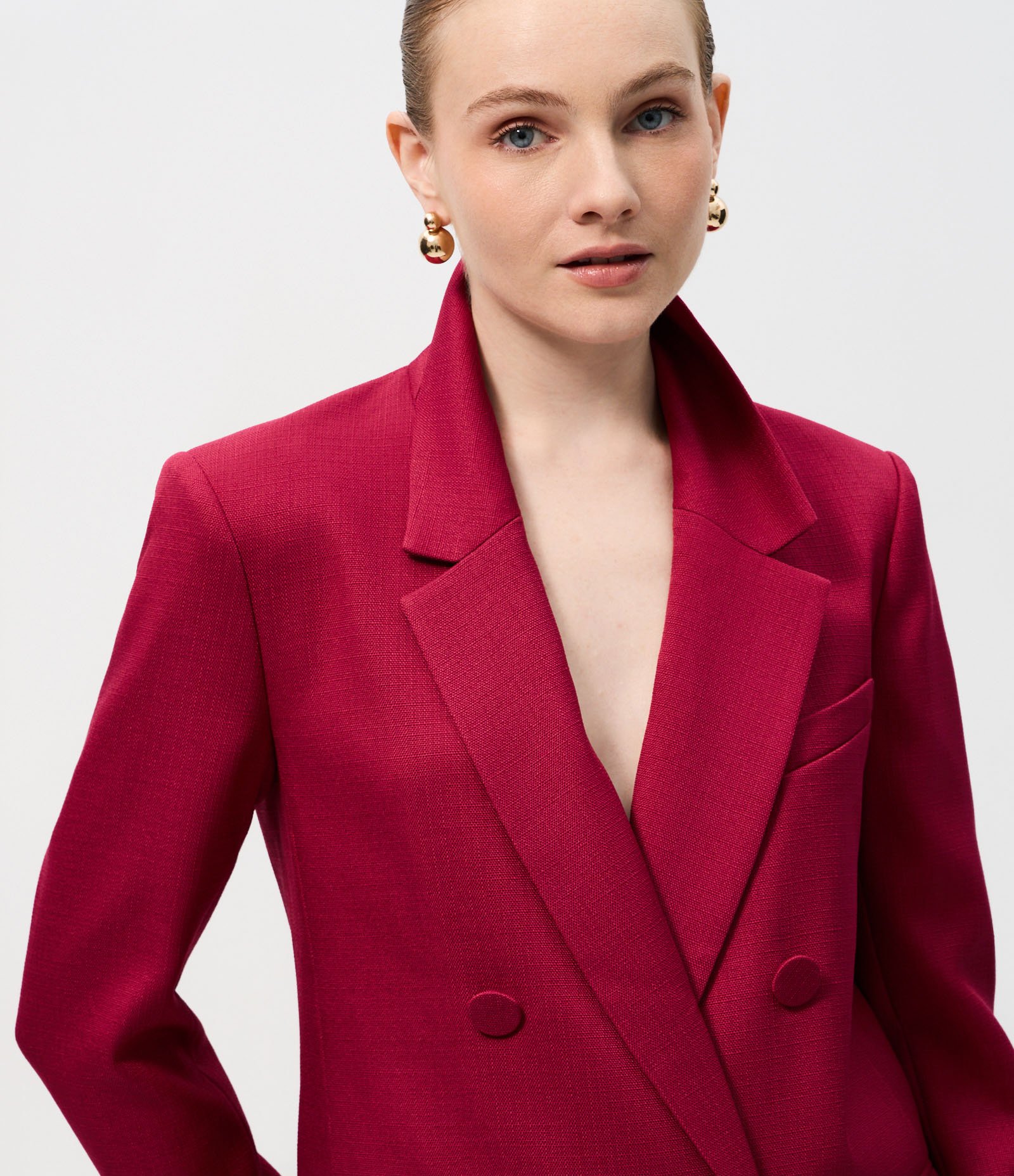 Blazer Transpassado com Botões Forrados Vermelho 1