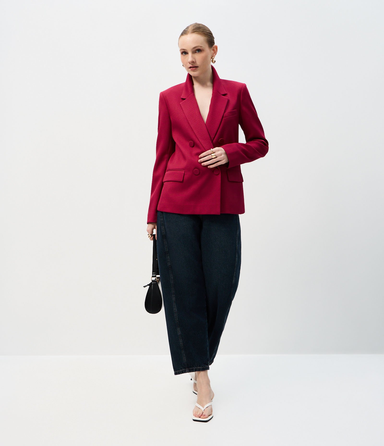 Blazer Transpassado com Botões Forrados Vermelho 2