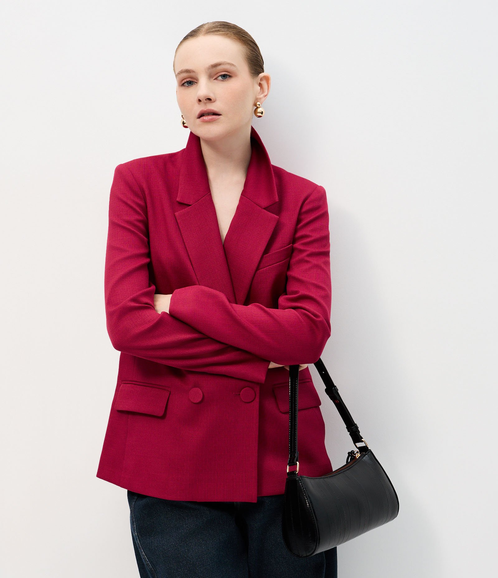 Blazer Transpassado com Botões Forrados Vermelho 3