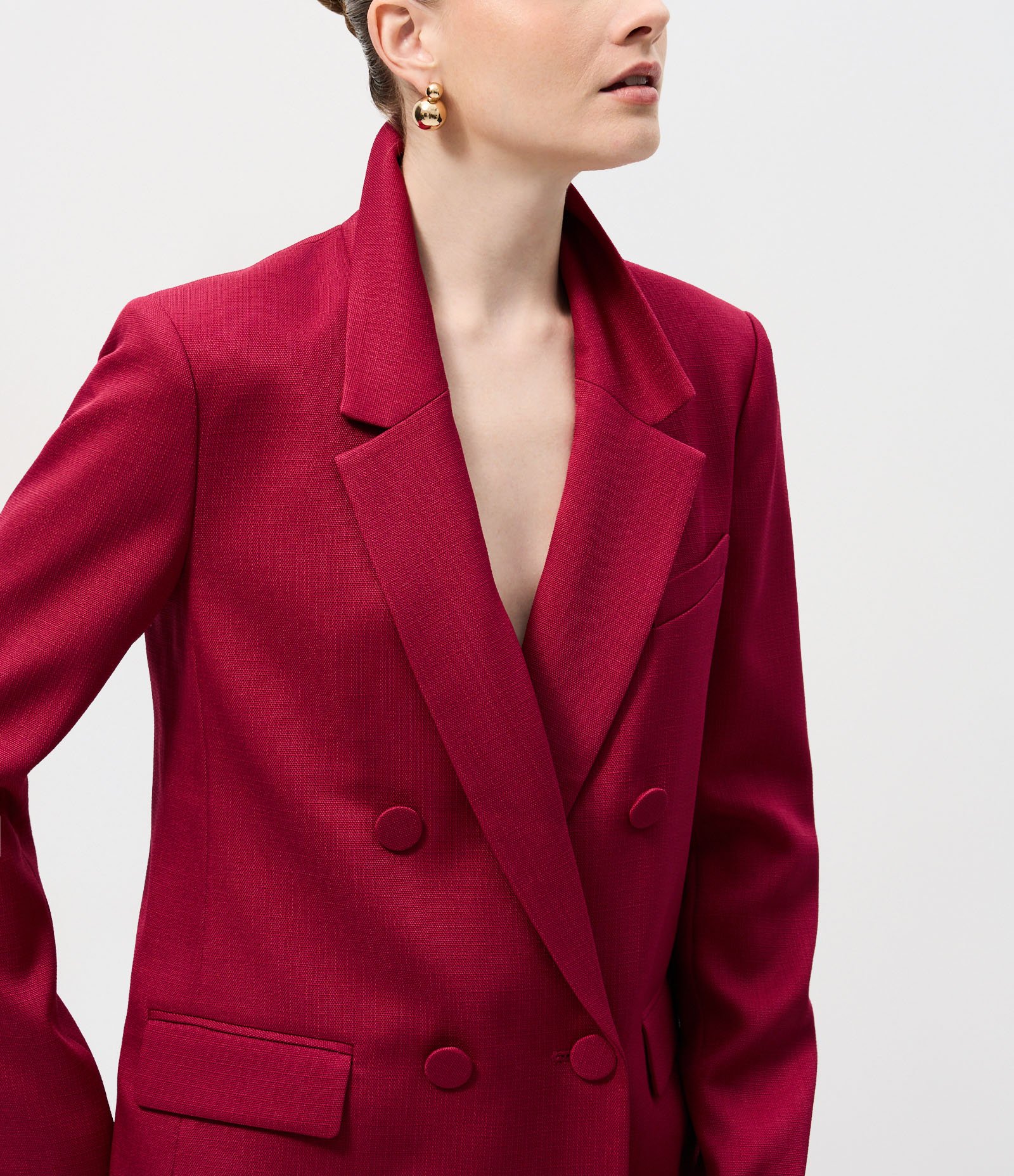 Blazer Transpassado com Botões Forrados Vermelho 4