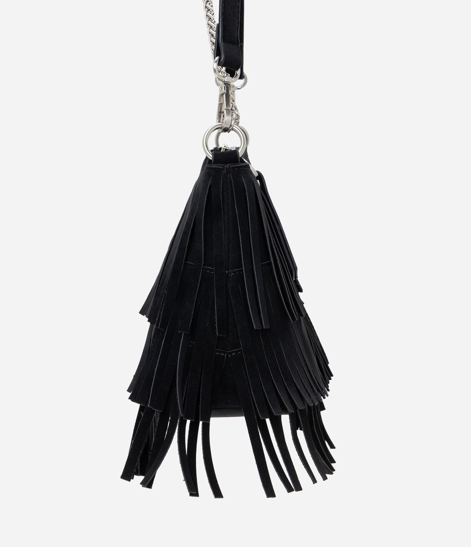 Bolsa Shoulder Média em Suede com Franjas Preto 3