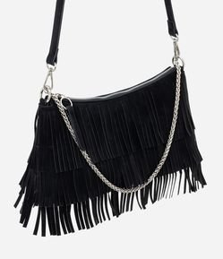 Bolsa Shoulder Média em Suede com Franjas