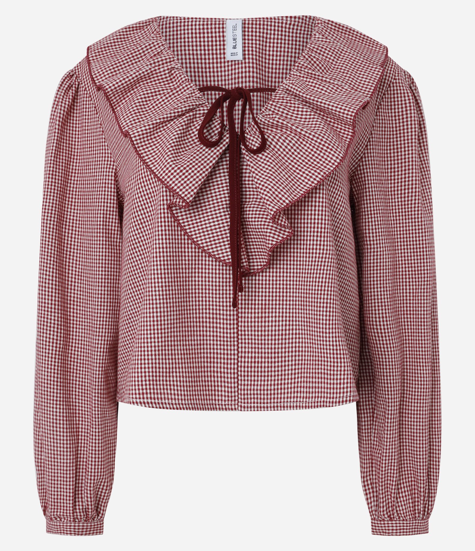 Camisa em Tricoline Xadrez com Babados e Amarração no Decote Vermelho 6
