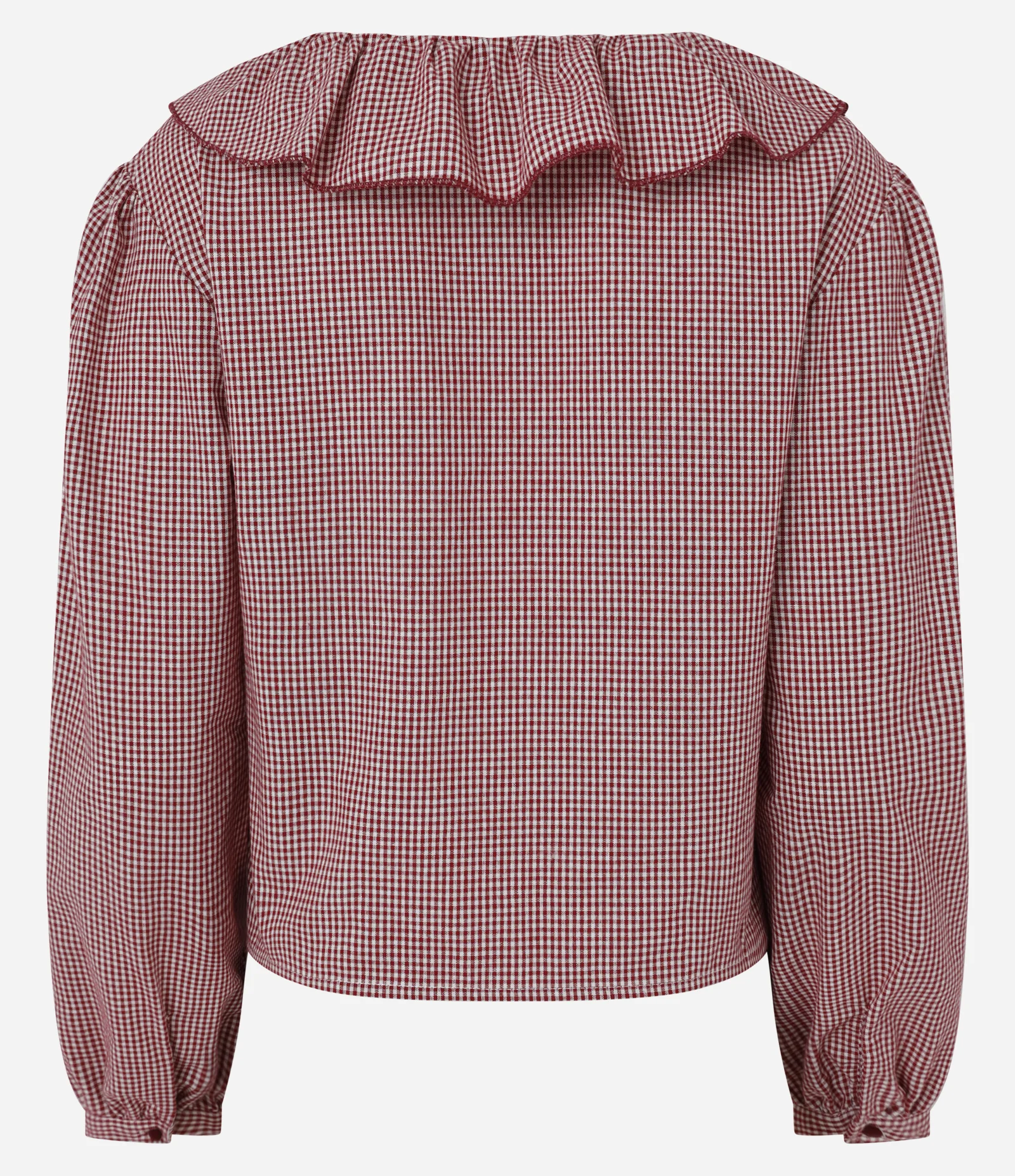 Camisa em Tricoline Xadrez com Babados e Amarração no Decote Vermelho 7