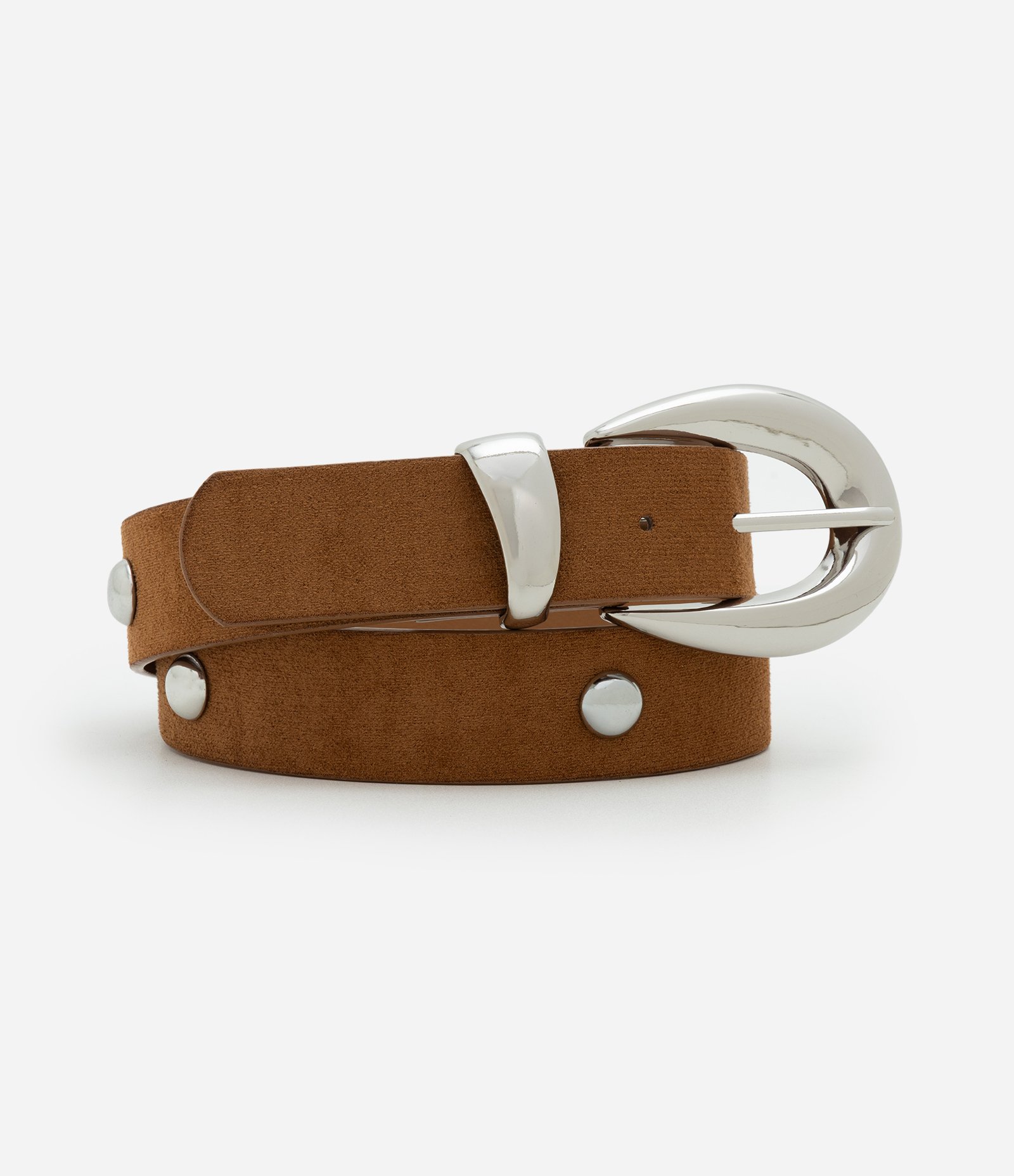 Cinto Médio em Suede com Fivela Arredondada Marrom 1