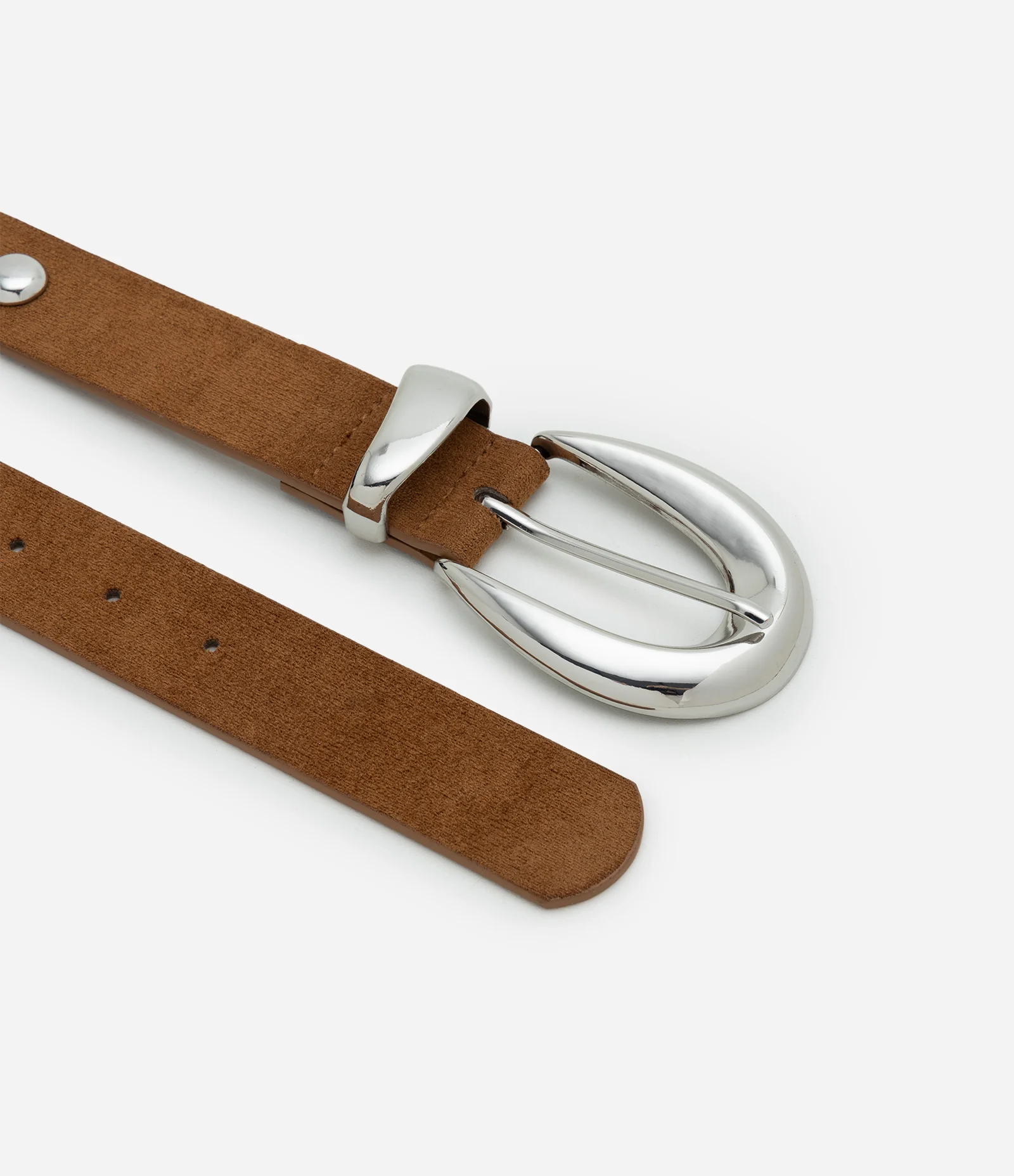 Cinto Médio em Suede com Fivela Arredondada Marrom 2