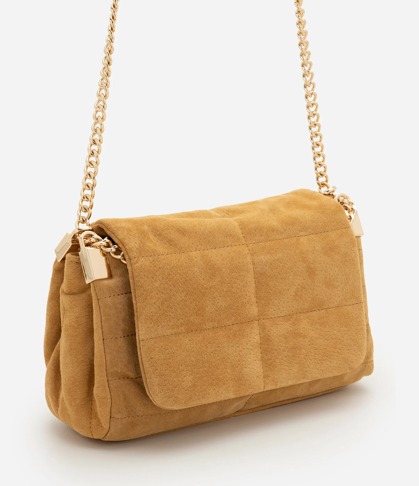 Bolsa Shoulder em Couro com Tampa e Alça Corrente Bege 1