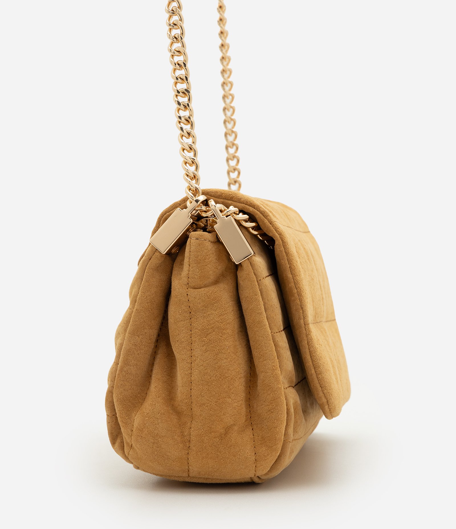 Bolsa Shoulder em Couro com Tampa e Alça Corrente Bege 2