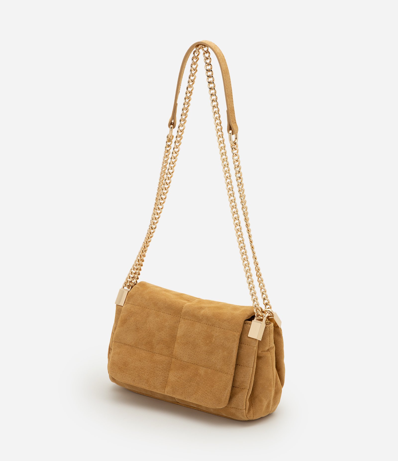 Bolsa Shoulder em Couro com Tampa e Alça Corrente Bege 4