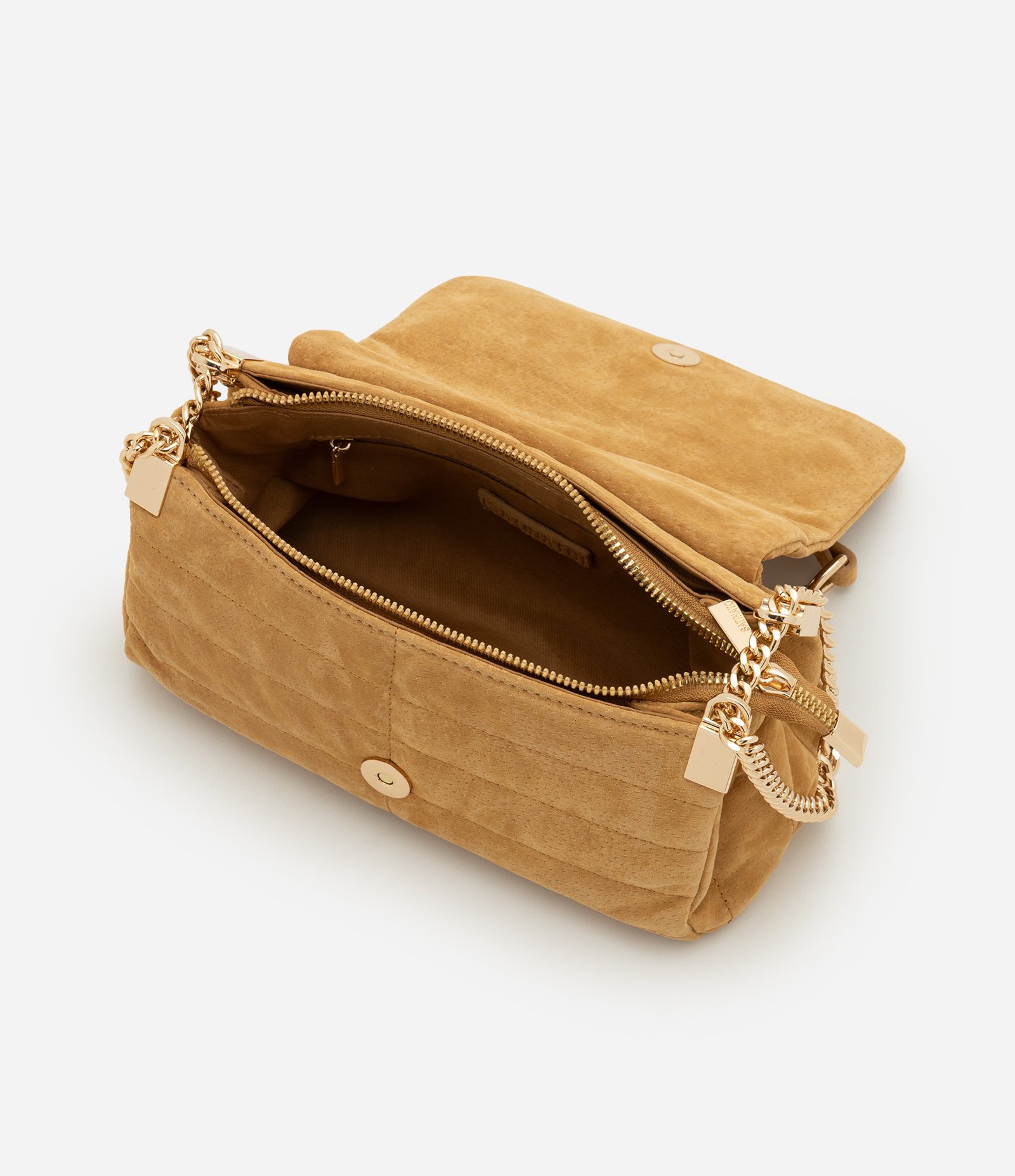 Bolsa Shoulder em Couro com Tampa e Alça Corrente Bege 5