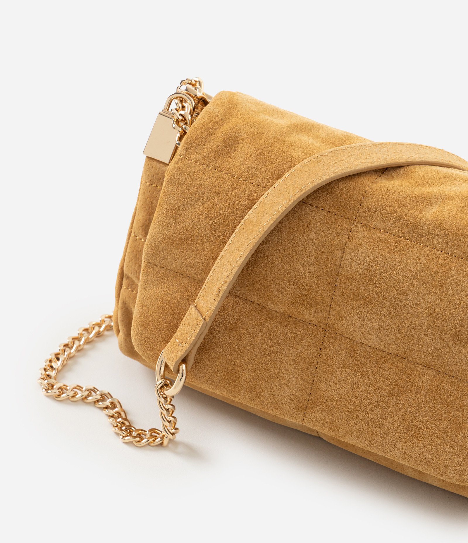 Bolsa Shoulder em Couro com Tampa e Alça Corrente Bege 6