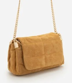 Bolsa Shoulder em Couro com Tampa e Alça Corrente