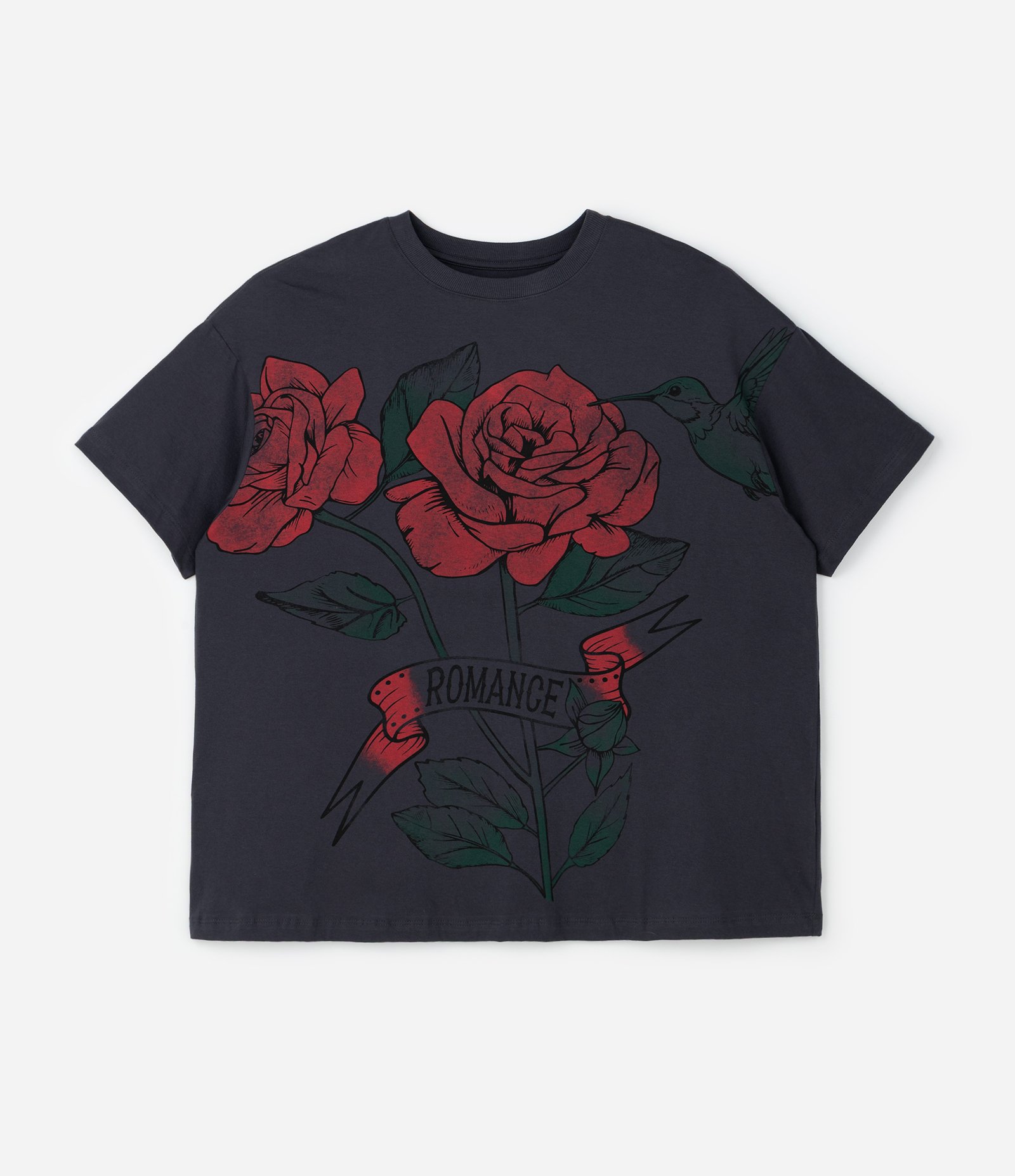 Camiseta Oversized em Meia Malha com Estampa Rosas Curve & Plus Size Preto 4