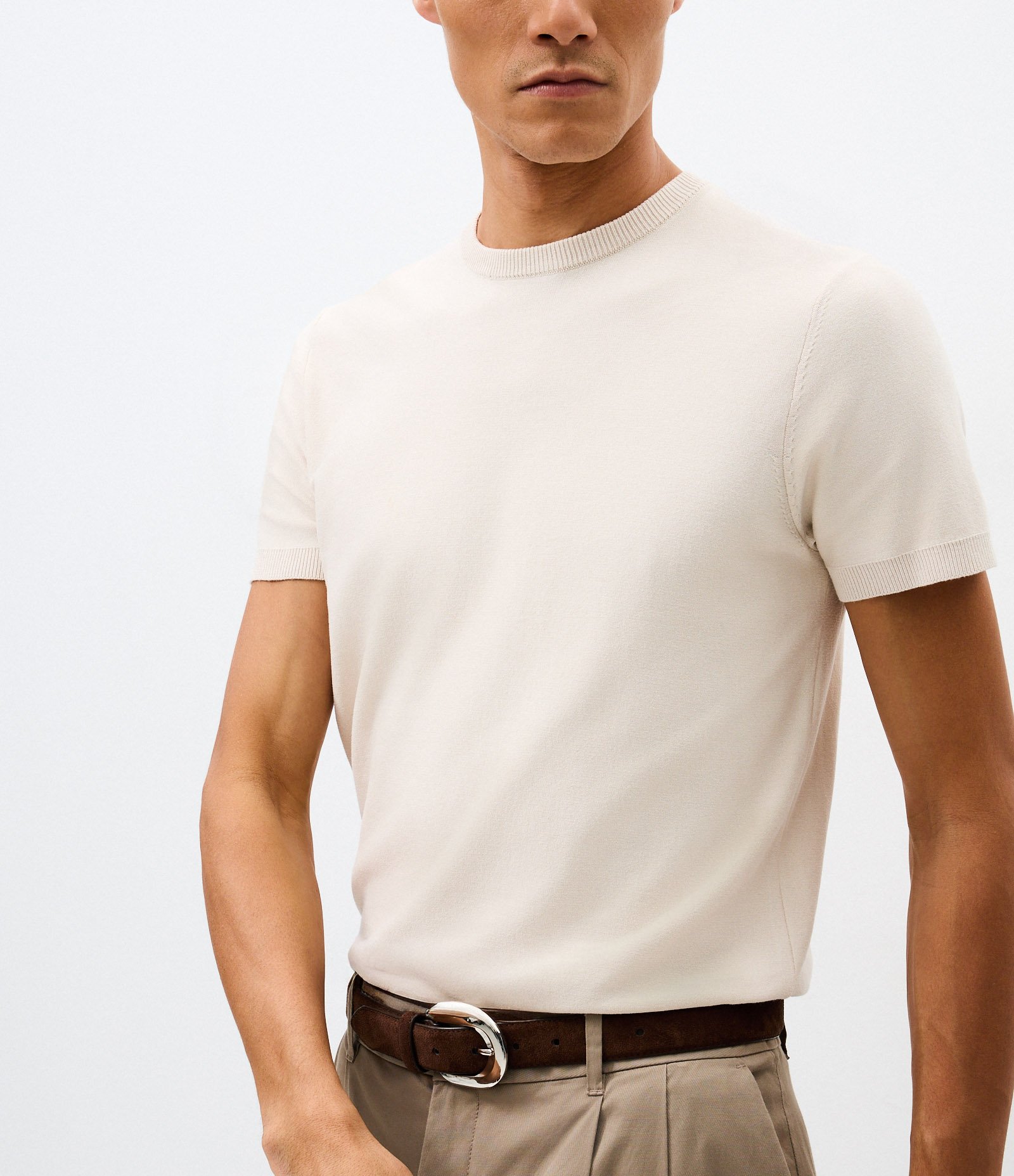 Camiseta Manga Curta Retilínea Slim Bege 3