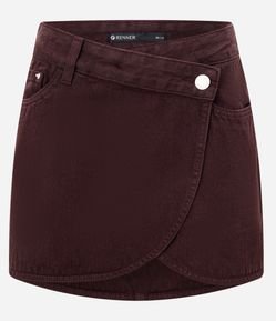 Short Saia em Sarja com Cintura Alta e Sobreposição