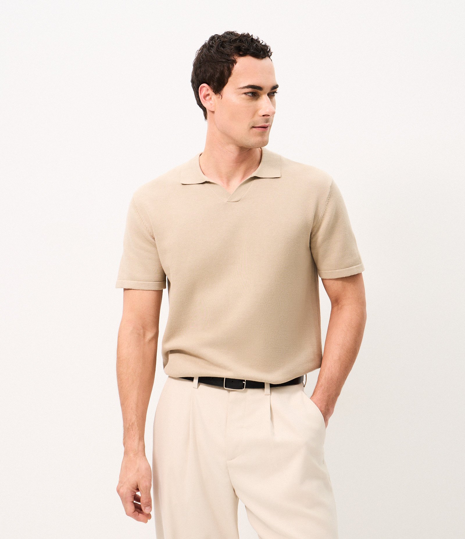 Polo Boxy Tricô Texturizada Algodão Bege 1