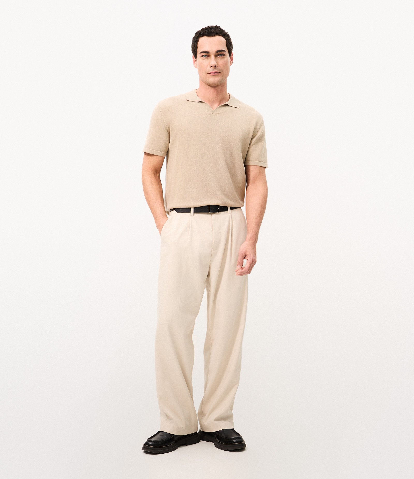 Polo Boxy Tricô Texturizada Algodão Bege 2