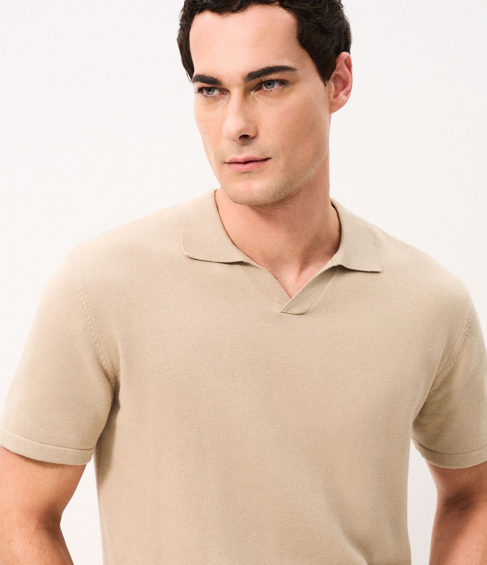 Polo Boxy Tricô Texturizada Algodão Bege 4